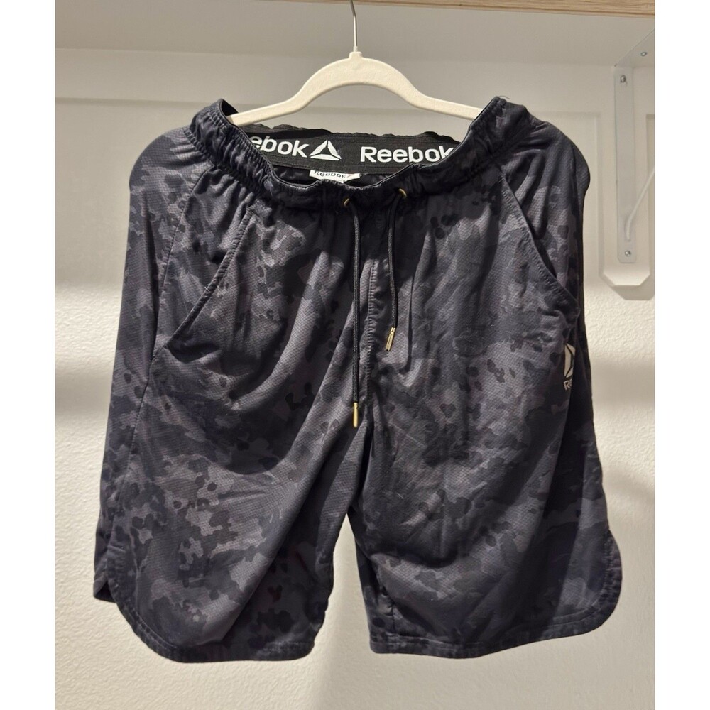 Reebok Men's Camo Athletic Shorts Black/Grey Drawstring